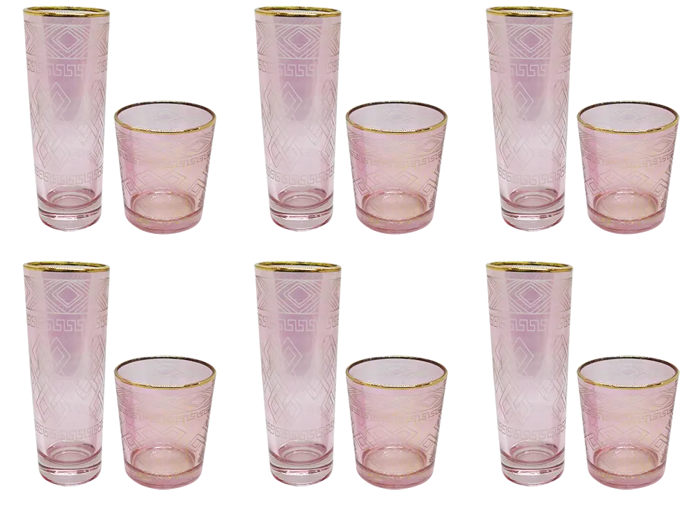 طقم أكواب عصير 12 قطعة الإسراء حفربنتوجراف كبير و صغير- بينك مدهب