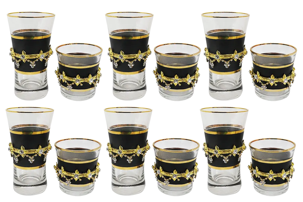 طقم أكواب عصير 12 قطعة الإسراء أزور كبير و صغير- أسود مدهب