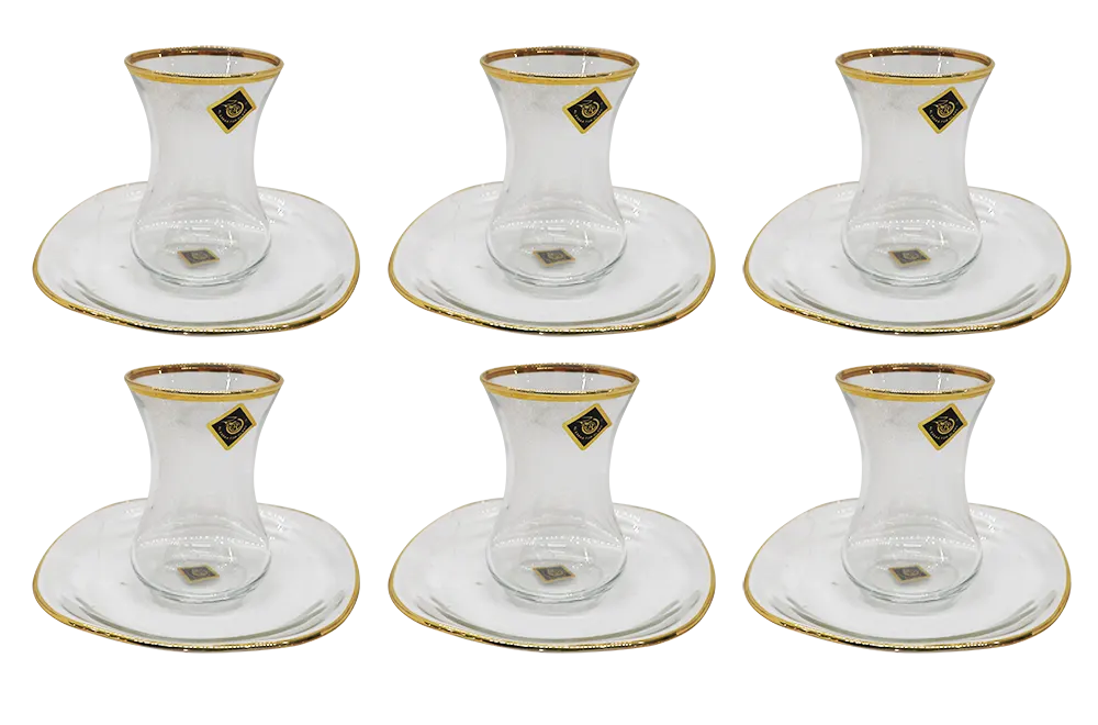 طقم أستكانة شاي زجاج الإسراء فيفا دهب 6  قطع - سادة مدهب