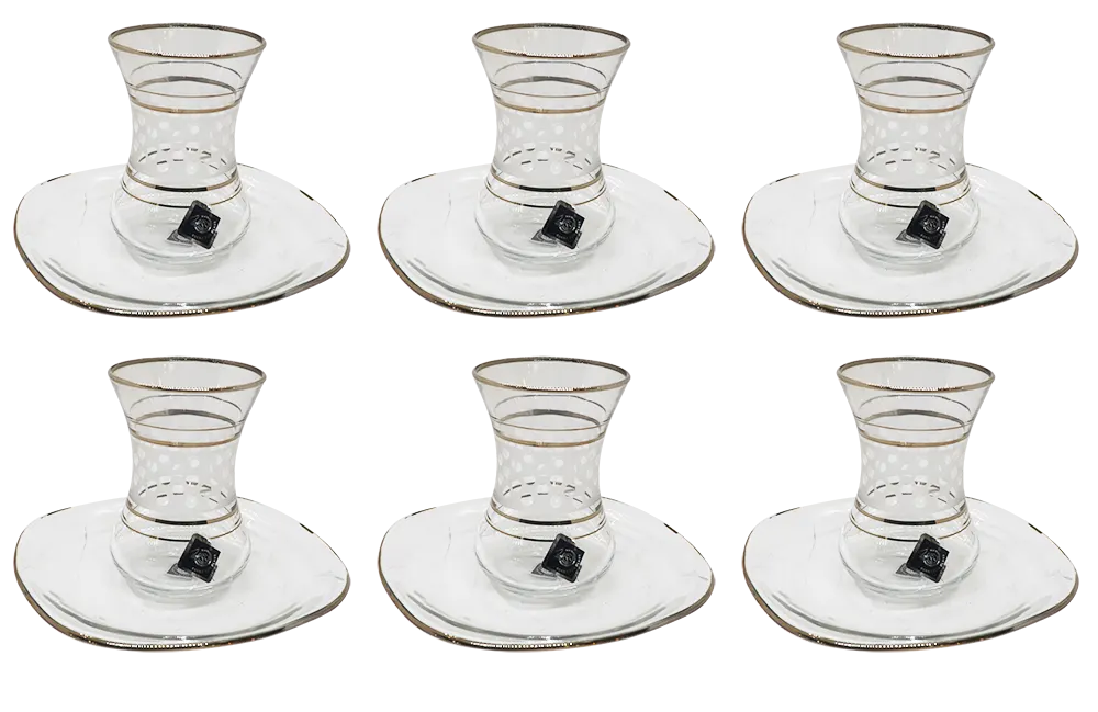 طقم أستكانة شاي زجاج الإسراء  فيفا ملكات النحل 6  قطع - سادة مدهب