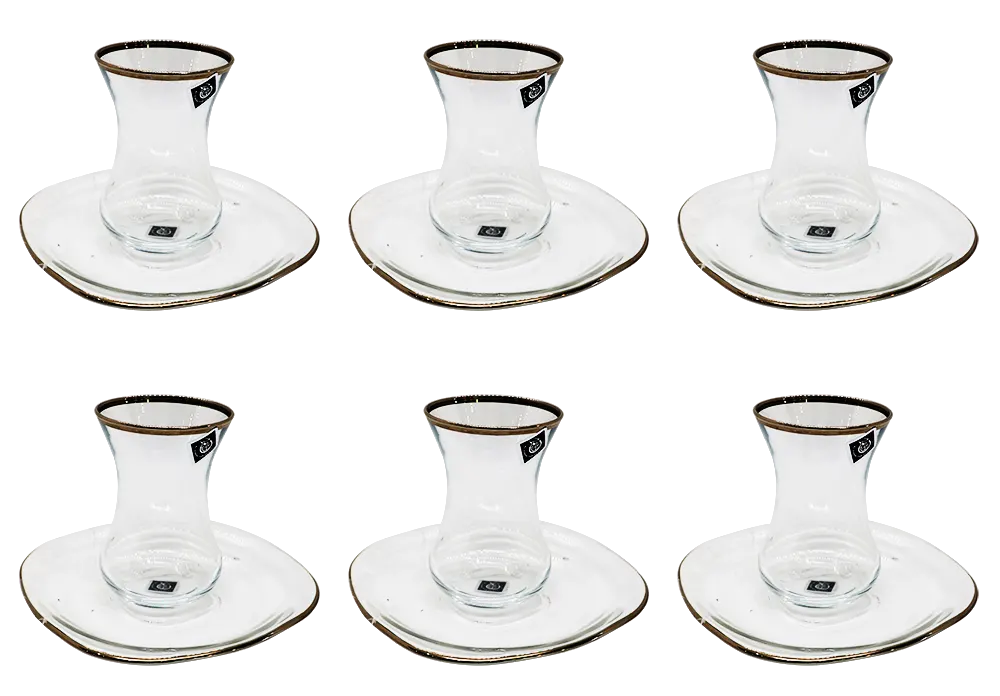 طقم أستكانة شاي زجاج الإسراء 6  قطع - سادة بلاتين