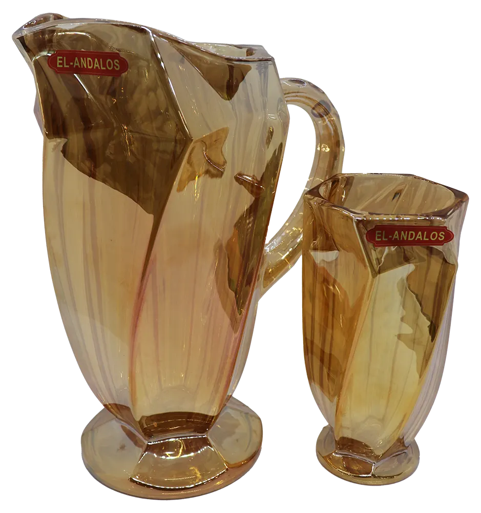 طقم شربات 7 قطع زجاج مضلع -دهبي سادة