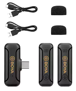 Boya Wireless Microphone, Condenser, Clip, Compatible with Type-C Input Devices, Black, BY-WM3T2-U2