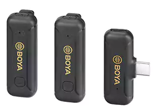 Boya Wireless Microphone, Condenser, Clip, Compatible with Type-C Input Devices, Black, BY-WM3T2-U2