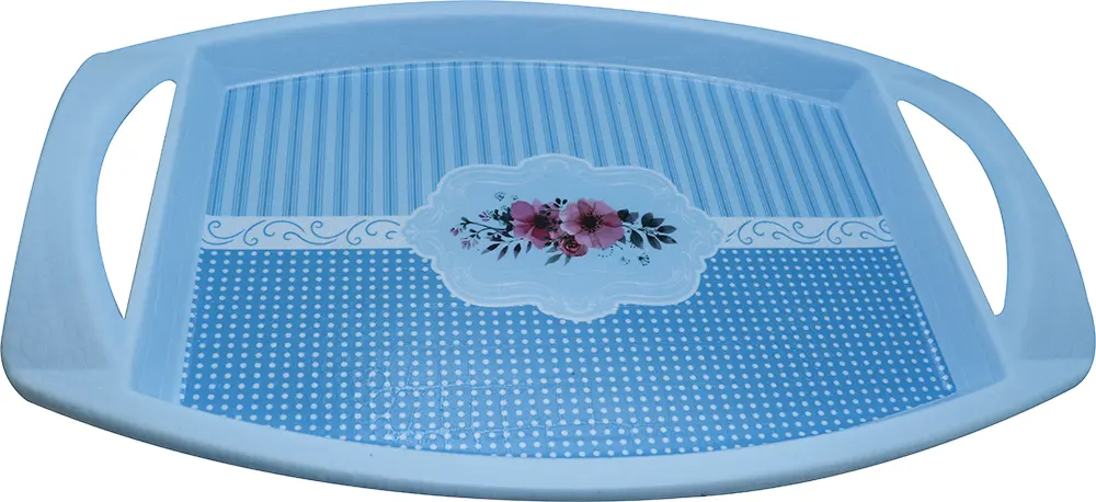 صينية تقديم فطار بيضاوية بلاستيك مزخرفة - أزرق