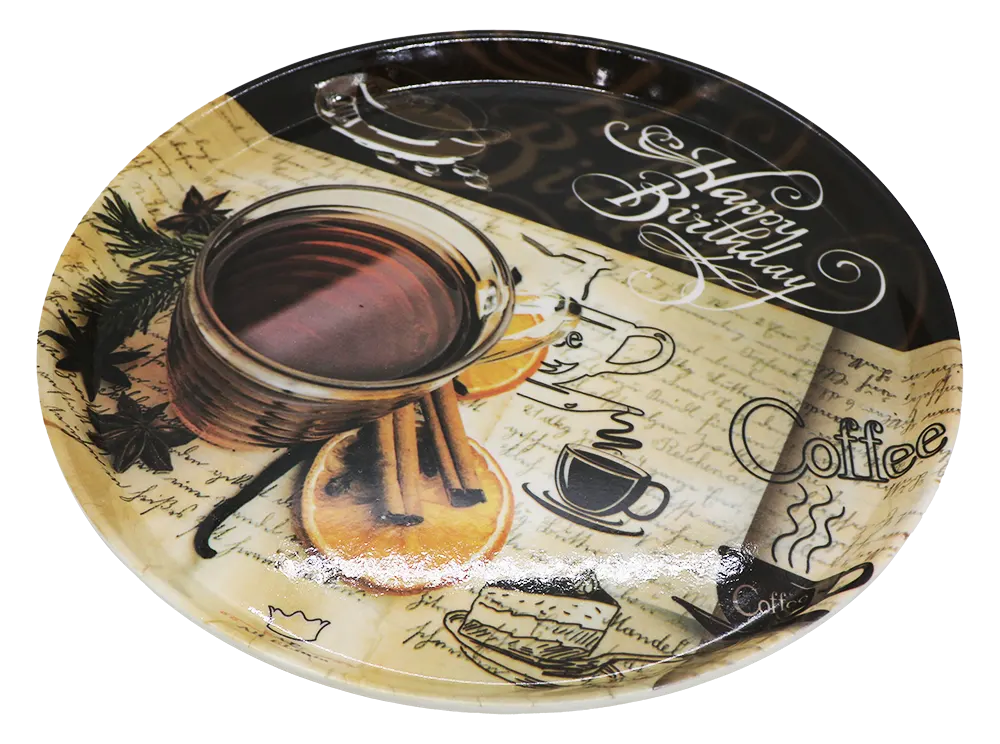 Round plastic breakfast serving tray, size 2 - brown