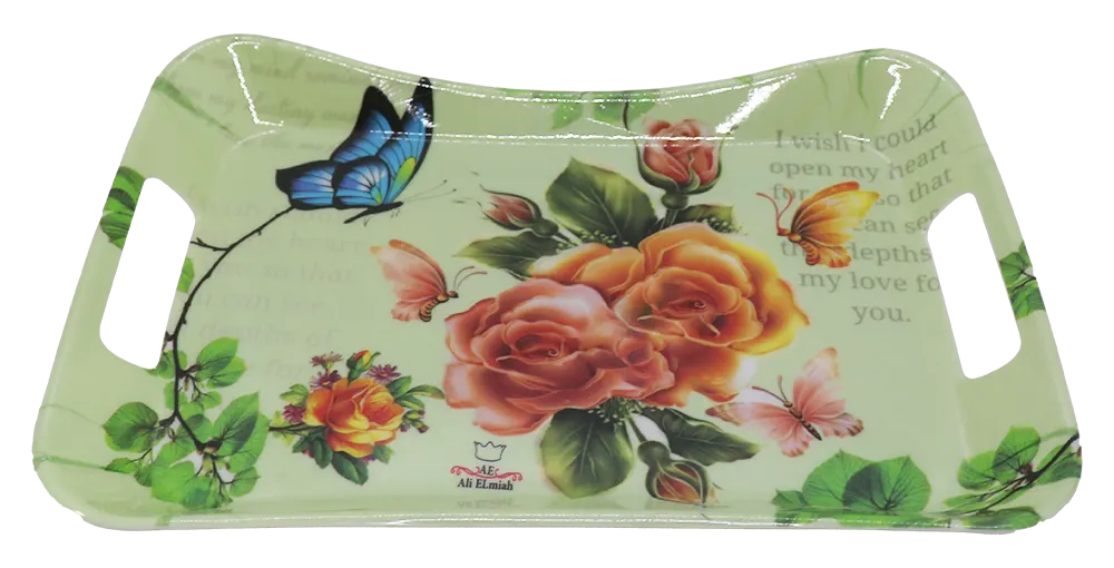 صينية تقديم فطار مستطيلة بلاستيك مزخرفة - أخضر