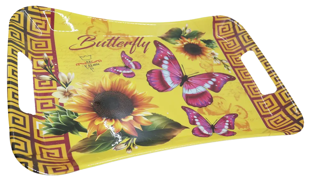 صينية تقديم فطار مستطيلة بلاستيك مزخرفة - أصفر