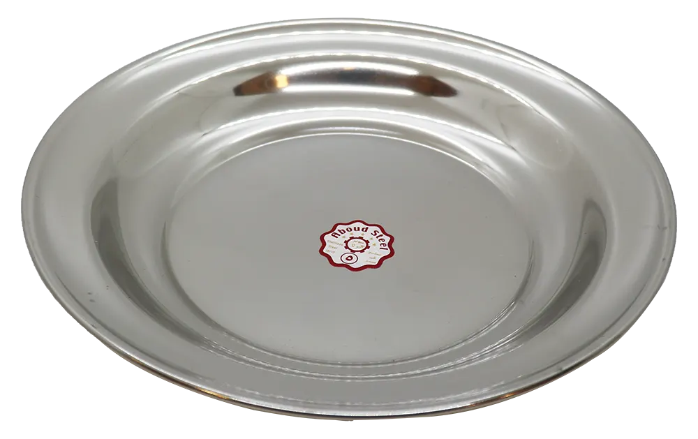 طبق مسطح دائري استانلس من عبود، مقاس 5، سادة، فضي