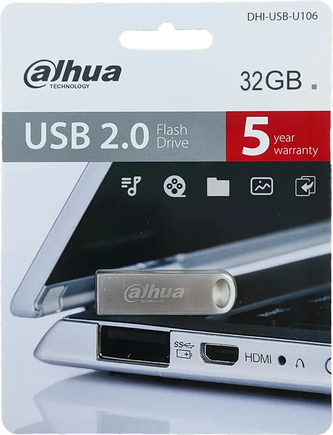 فلاش ميموري داهوا DHI، بسعة 32 جيجابايت، USB 2.0، فضي، USB-U106-20-32GB