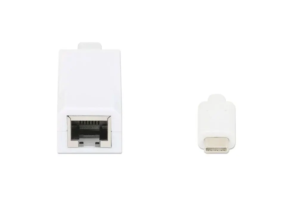 Manhattan USB-C to RJ45 Adapter, 100-1000Mbps Speeds, White, CV265