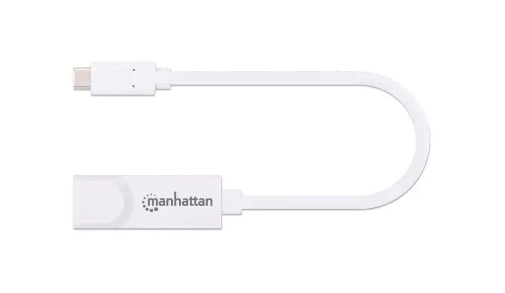 Manhattan USB-C to RJ45 Adapter, 100-1000Mbps Speeds, White, CV265