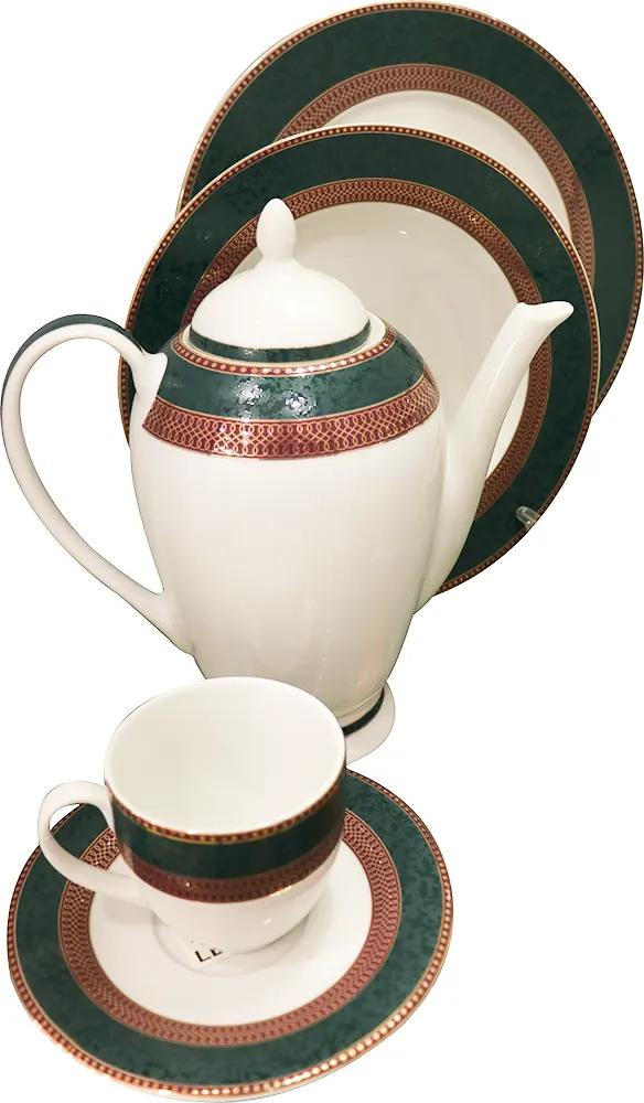 طقم سفرة من دريم، مصري، 62 قطعة، أبيض×أخضر