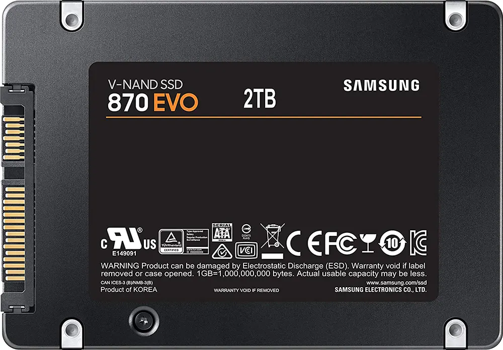 هارد ديسك داخلي سامسونج 870 إيفو، سعة 2 تيرابايت، 2.5 بوصة، ساتا، SSD، للاب توب والكومبيوتر المكتبي، أسود، MZ-77E2T0