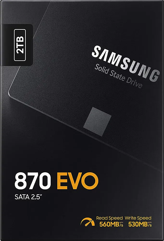 هارد ديسك داخلي سامسونج 870 إيفو، سعة 2 تيرابايت، 2.5 بوصة، ساتا، SSD، للاب توب والكومبيوتر المكتبي، أسود، MZ-77E2T0