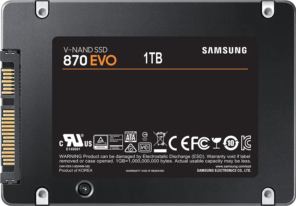 هارد ديسك داخلي سامسونج 870 إيفو، سعة 1 تيرابايت، 2.5 بوصة، ساتا، SSD، للاب توب والكومبيوتر المكتبي، أسود، MZ-77E1T0