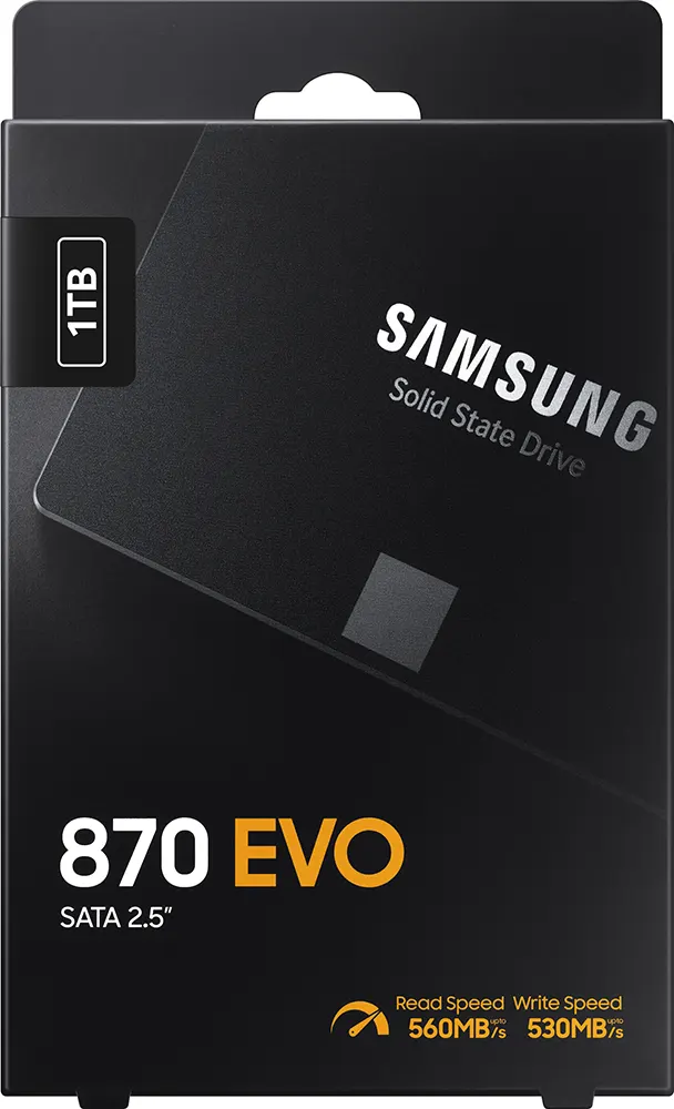هارد ديسك داخلي سامسونج 870 إيفو، سعة 1 تيرابايت، 2.5 بوصة، ساتا، SSD، للاب توب والكومبيوتر المكتبي، أسود، MZ-77E1T0