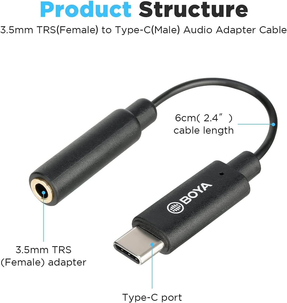 CABLE BOYA 3.5 MM TRS F TO TYPE-C M AUDIO ADAPTER BY-K4