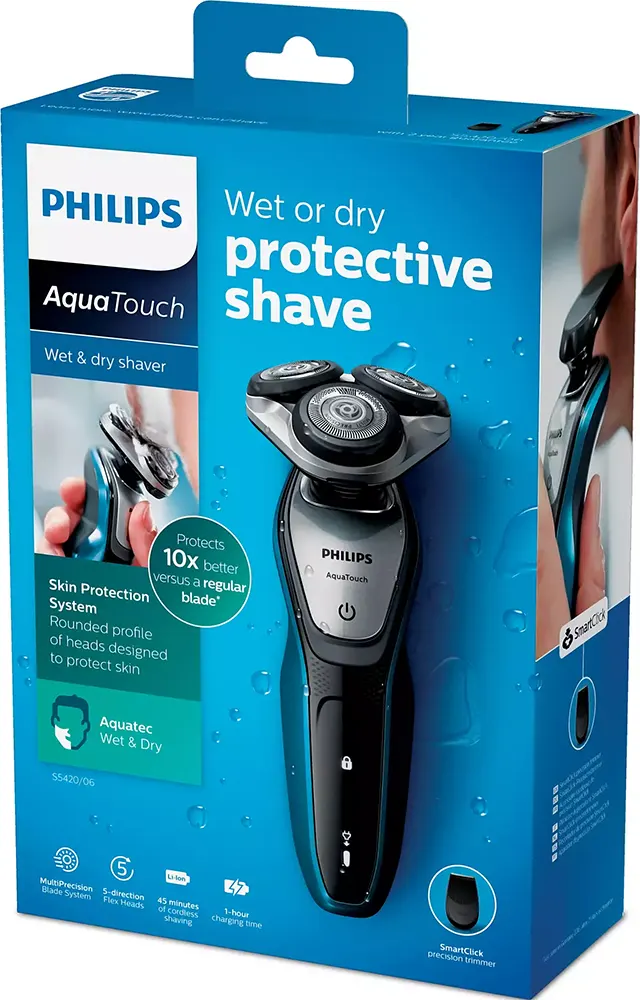 Philips Chin Shaver, Rechargeable, Wet and Dry, Black,S5420-06
