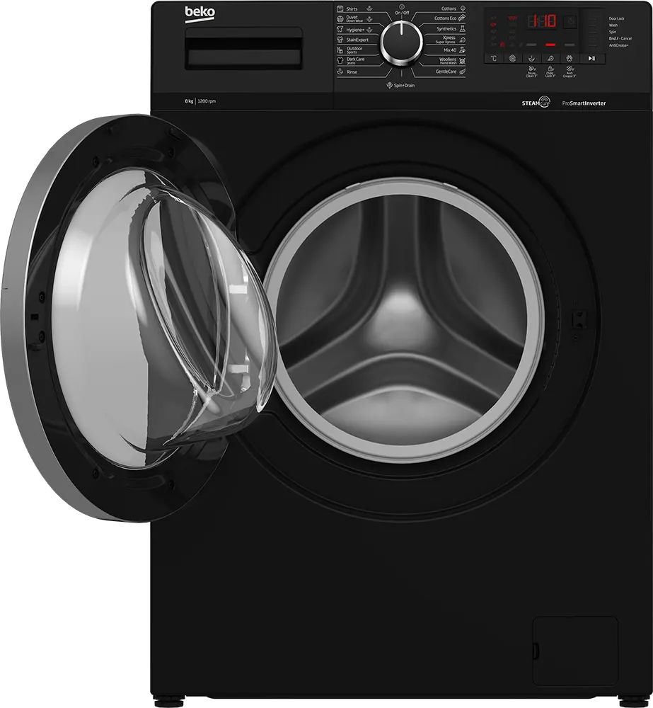 Full Automatic Washing Machine Beko , 8 Kg, 1200 RPM, Digital, Steam Wash, Inverter, Black  WTV 8612 XBCI