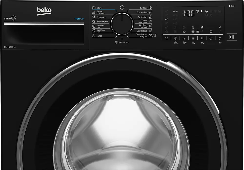 Beko Full Automatic Washing Machine 9 KG, 1400 RPM, Digital, Steam, Inverter, Black, B3WFU50940BCI