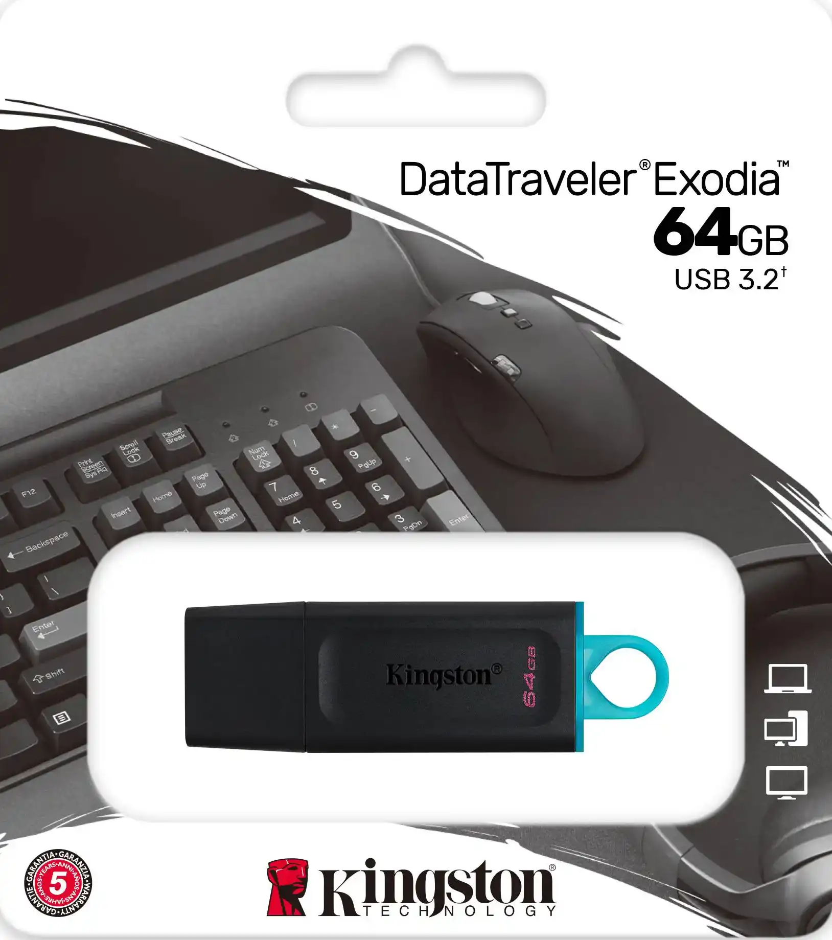 فلاش ميموري كينجستون Exodia، بسعة 64 جيجابايت، USB 3.2، أسود، DTX-64GB