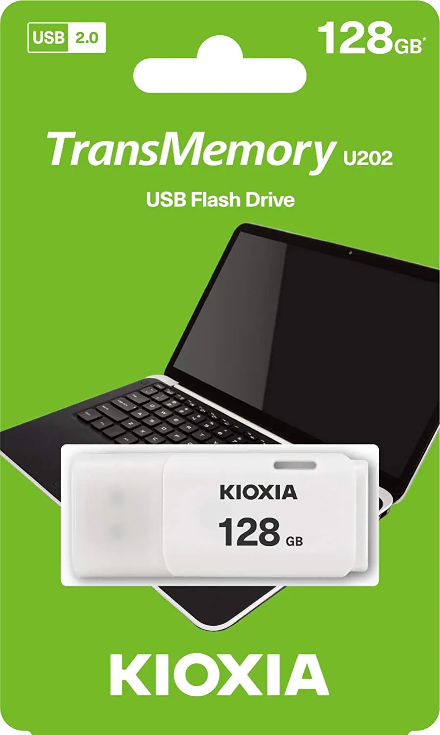 فلاش ميموري كيوكسيا U202، بسعة 128 جيجابايت، USB 2.0، أبيض، LU202W128GG4