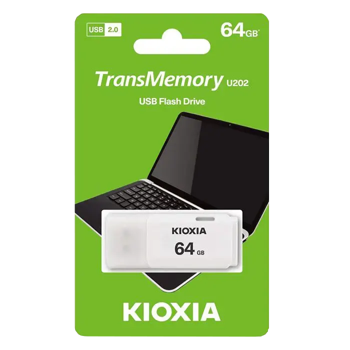 فلاش ميموري كيوكسيا U202، بسعة 64 جيجابايت، USB 2.0، أبيض، LU202W064GG4