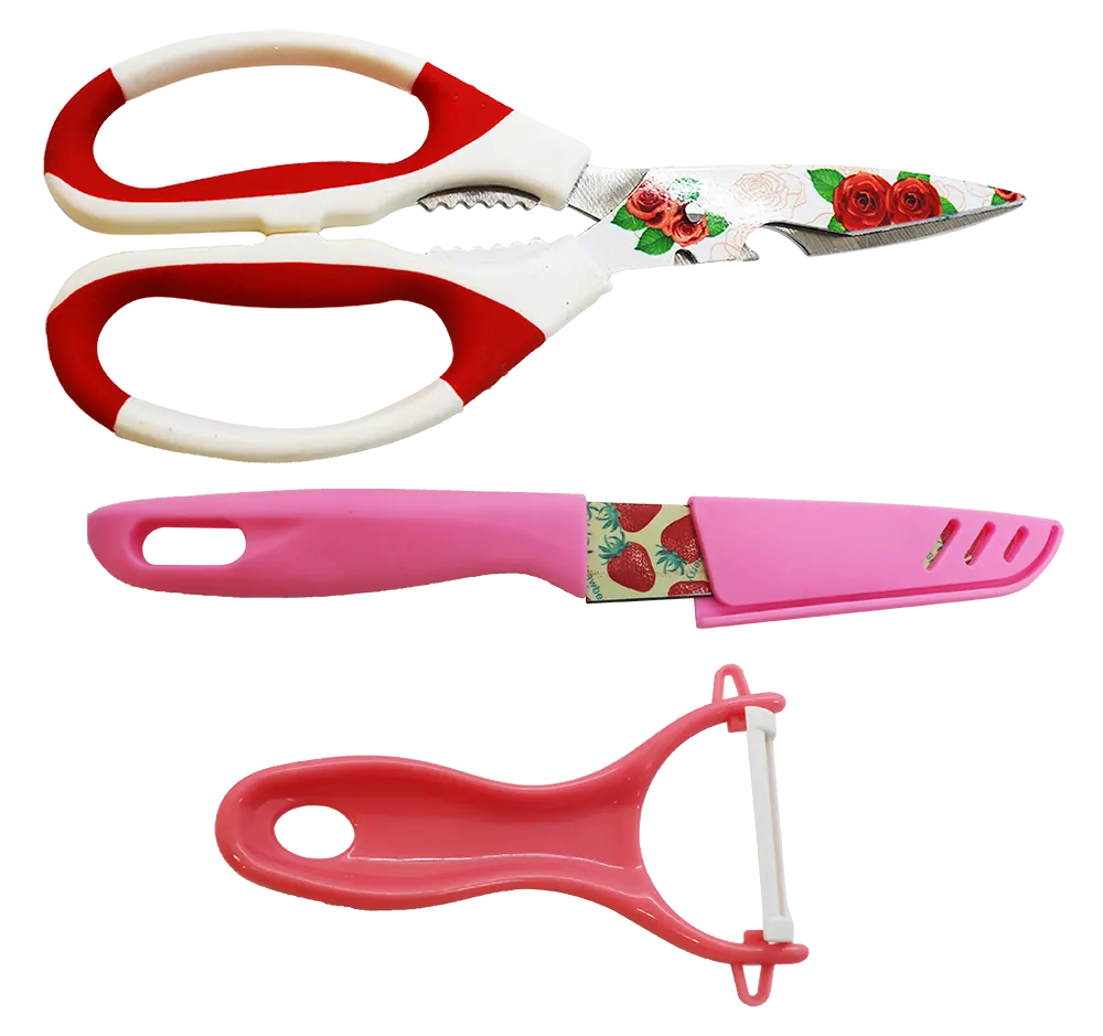Peeler, knife and scissors set