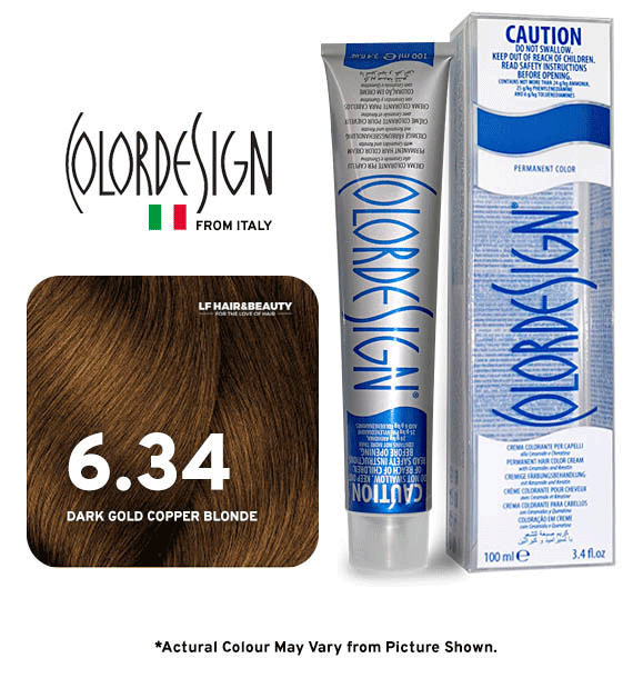 صبغة شعر دائمة من كولور ديزاين، 6.34 أشقر ذهبي نحاسي داكن، 100 مل