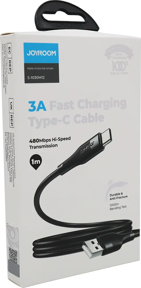 كابل شحن موبايل سريع متعدد المنافذ  2 في 1 C &3A من جوي روم ، 1 متر، أسود S-1030M