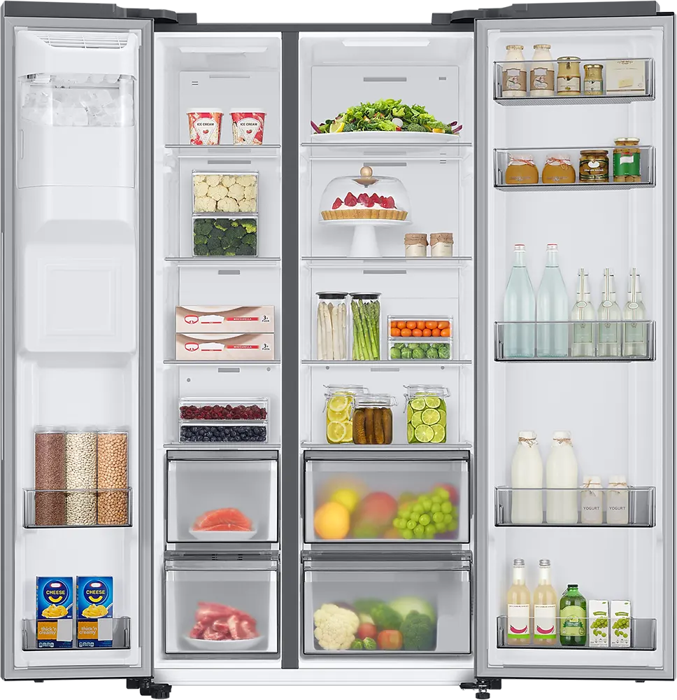 Samsung Side by Side Refrigerator, No Frost, 634 Liters, Inverter, 2 Doors, Water Dispenser, SpaceMax™ Purification, Silver, RS68A8820S9