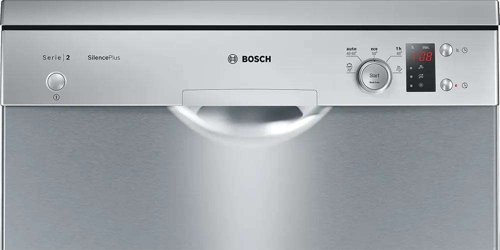 Bosch Dishwasher, 12 Place Settings, 60 cm, 5 Programs, Digital Display, Silver, SMS25AI00V