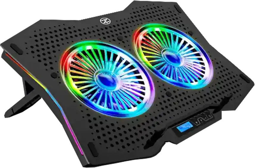 مروحة تبريد لاب توب تكنو زون للألعاب، 2 مروحه، تدعم حتي 18 بوصة، اضاءة أرجي بي، أسود، L 12