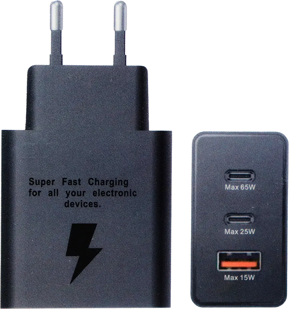 Samsung USB-C and USB-A wall mobile home charger, 65 Watt, Black