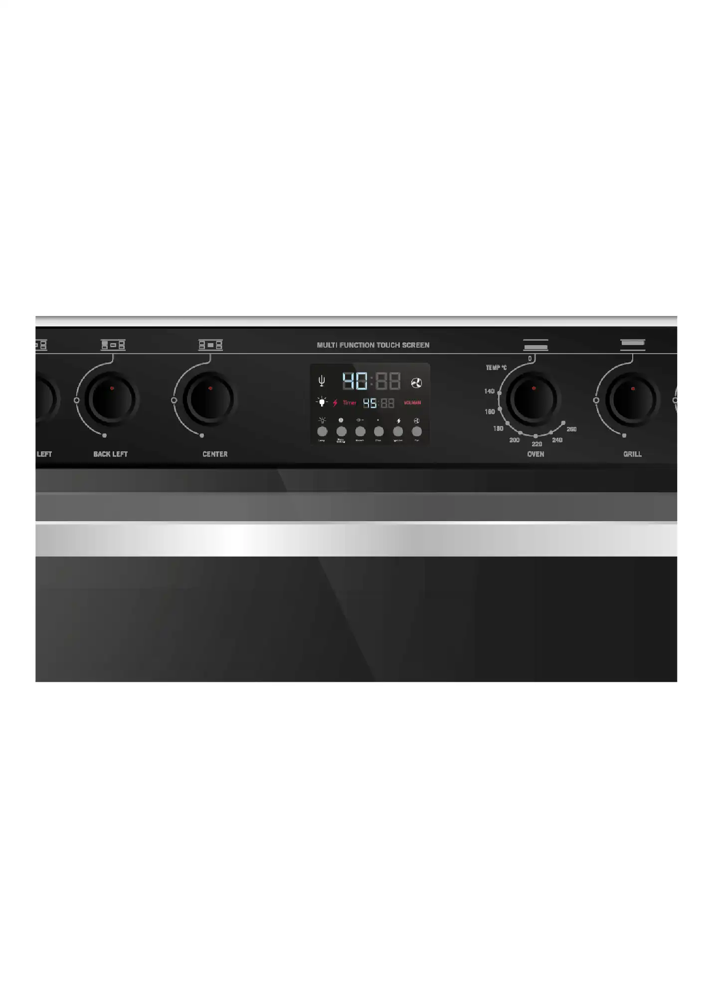 Fullman Icon Gas Cooker, 90 x 60 cm, 5 burners, full safety, touch screen, cooling and distribution fan, black, stainless steel, VLGC9T2CSDP-101BL