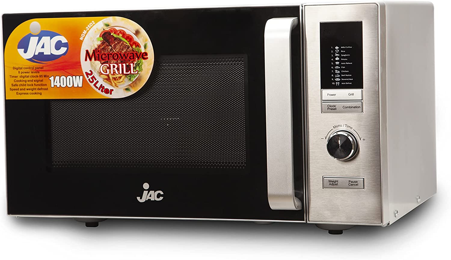 Jac Microwave 25 Liter Digital With Grill, 1400 Watt, Silver NGM-25D2