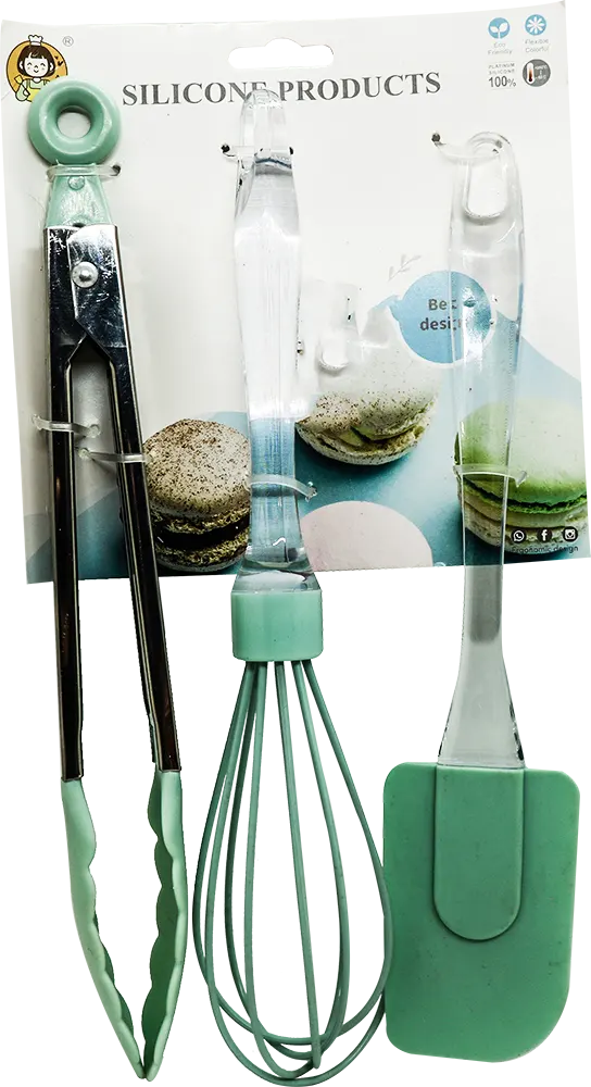 Silicone Food Dispensing Set Consisting Of Mixer, Beater, And Spatula 3Pieces - Green
