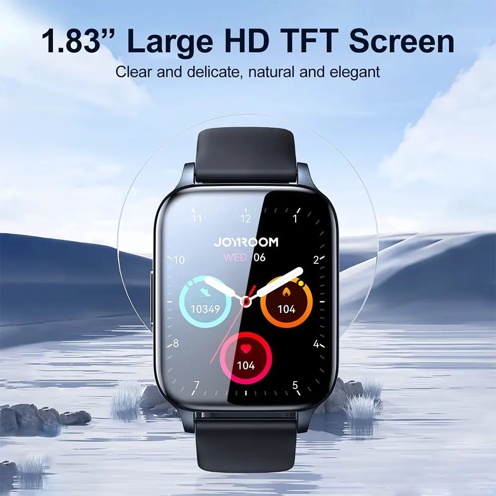 Joyroom Smart Watch, 1.83 Inch Screen, Silicone Strap, Water Resistant, Dark Grey, JR-FT3 PRO
