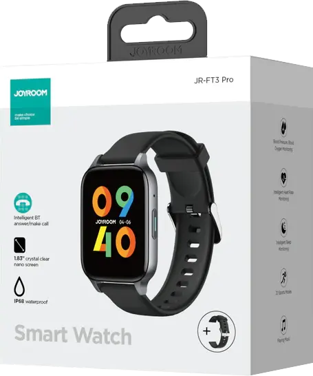 Joyroom Smart Watch, 1.83 Inch Screen, Silicone Strap, Water Resistant, Dark Grey, JR-FT3 PRO