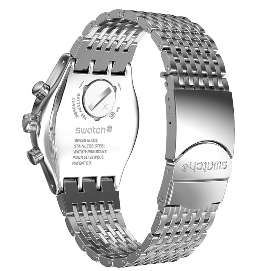 Swatch Men's Round Shape  Stainless Steel Strap Analog Wrist Watch, Silver, YVS457G