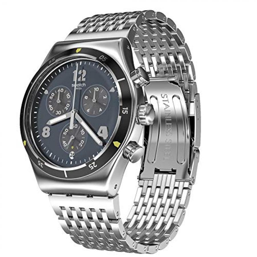 Swatch Men's Round Shape  Stainless Steel Strap Analog Wrist Watch, Silver, YVS457G