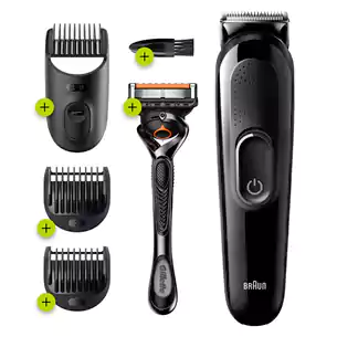 ماكينة براون تشذيب اللحية و4 قطع ملحقات وماكينة حلاقة Gillette Fusion 5  SK3300