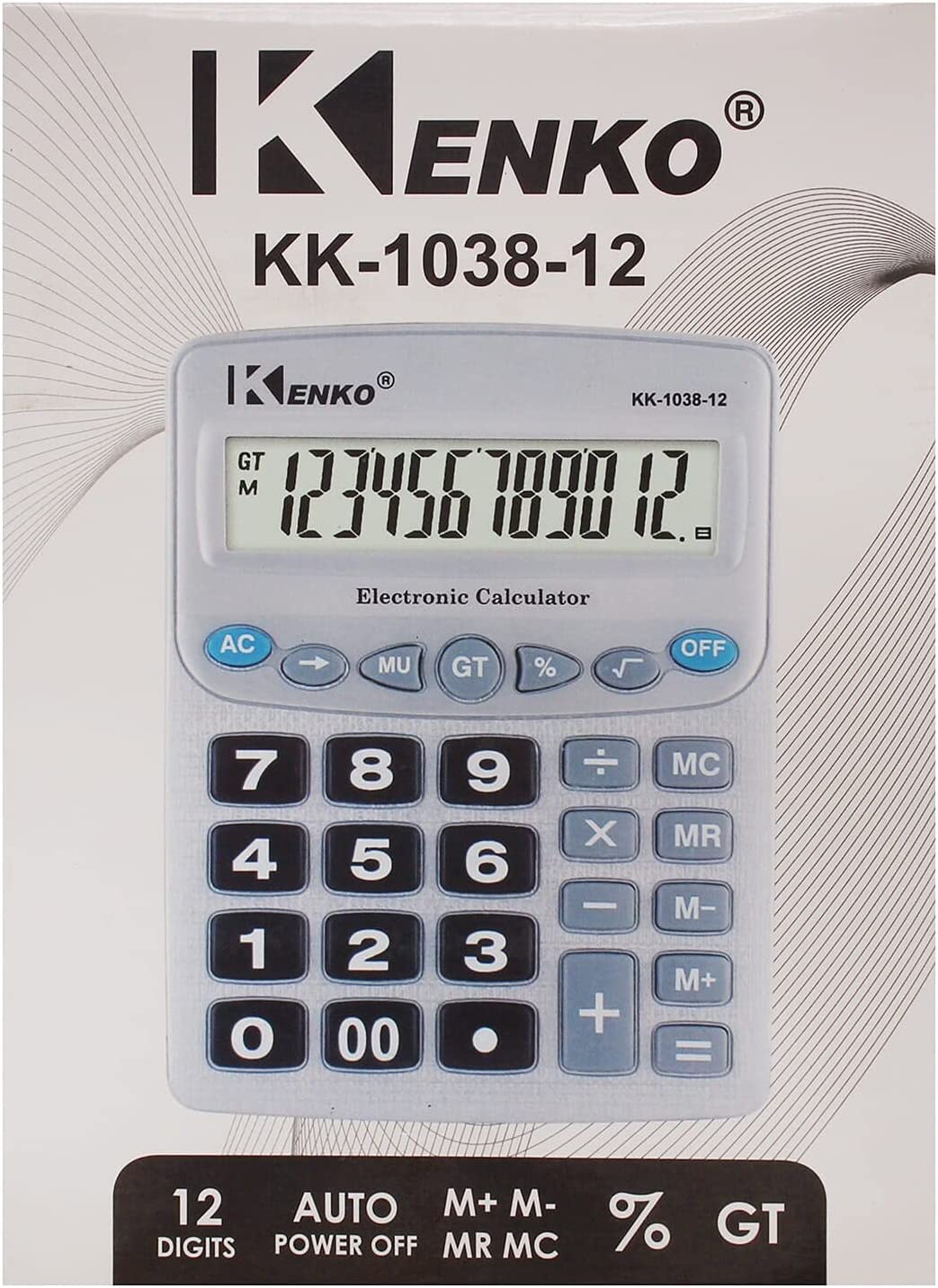 اله حاسبة مكتبية كينكو، 12 خانة، فضي، KK-1038-12