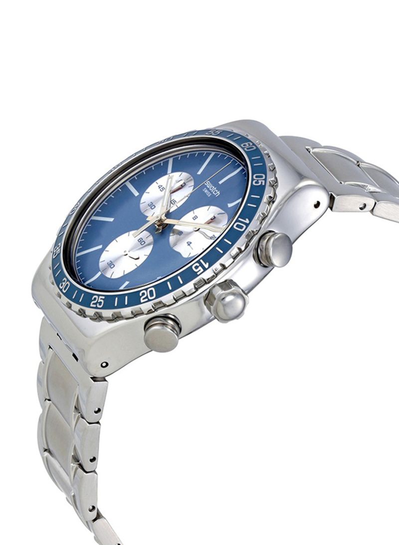 SWATCH Men's Round Shape Stainless steel Strap Analog Wrist Watch, Silver , YVS438G