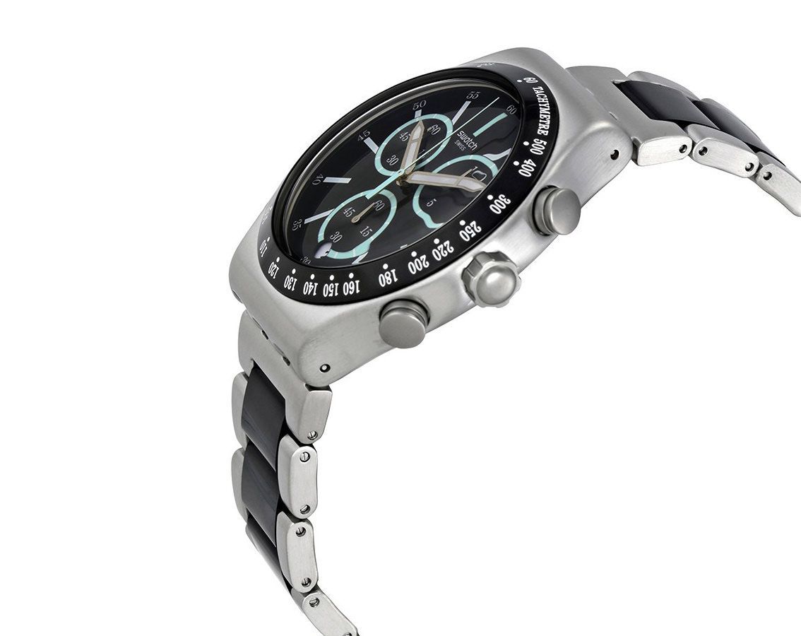 SWATCH Men's Round Shape Stainless steel Strap Analog Wrist Watch, Silver , YVS434G