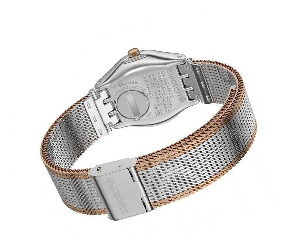 Swatch Women's Watch, Analog, Stainless Steel Strap, Silver x Copper, YSS327M