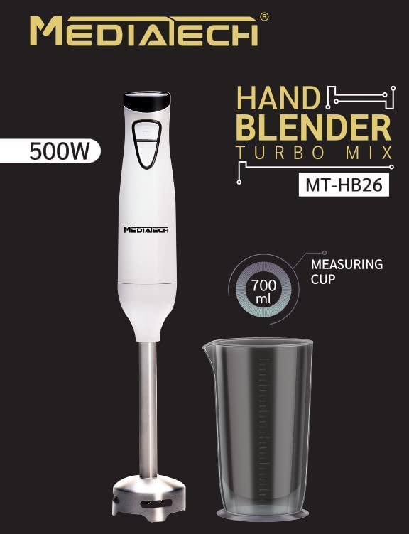 Media Tech Turbo Mix Hand Blender, 500 Watt, 700 ml , White MT-HB26