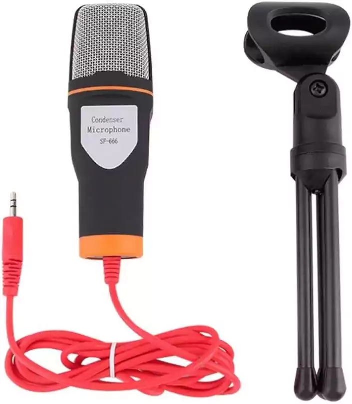 Wired Condenser Microphone with Tripod for Computer Use, Black, SF-666