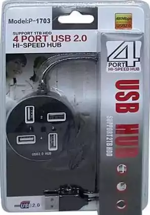 USB hub power strip, 4 USB ports, black, p-1703